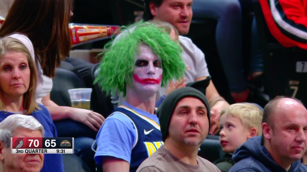 Fan Dressed Like A Clown At Blazers Nuggets Game