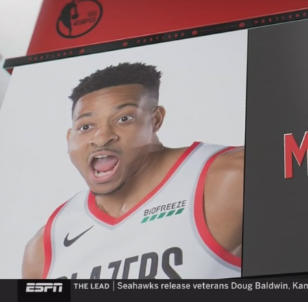 PHOTO ESPN Using A Graphic Of CJ McCollum Smiling Gay On Air During Game 6