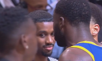 PHOTO Raptors Bench Player Side Eyes Drake Like You Better Shut Up Talking Trash To Draymond Green You're Going To Get Your Ass Whooped