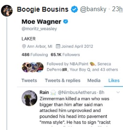 PHOTO Mo Wagner Liked Message That Said Travon Martin Was The One At Fault In George Zimmerman Shooting