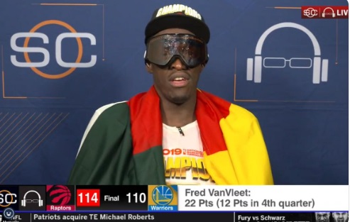 PHOTO Pascal Siakam On Sportscenter Wearing Goggles Covered In Champagne