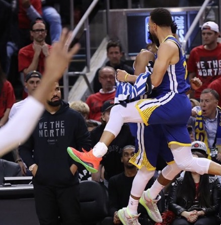 PHOTO Steph Curry Chest Bumping Quinn Cook And Drake Is In Same Graphic Look Angrier Than Ever