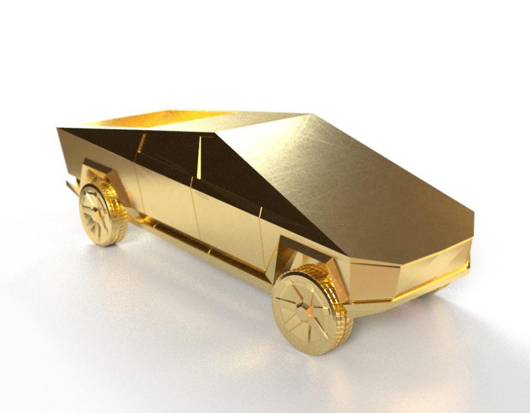 PHOTO Gold Tesla Cybertruck