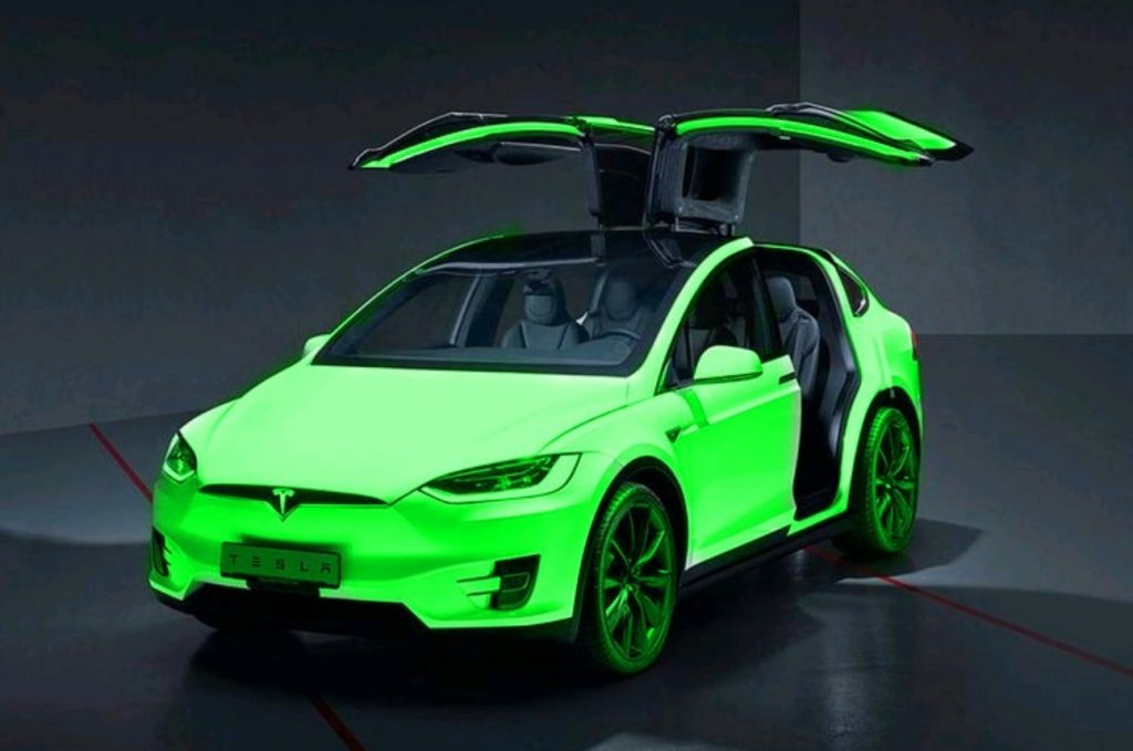 PHOTO Limited Edition Lime Green Tesla Car