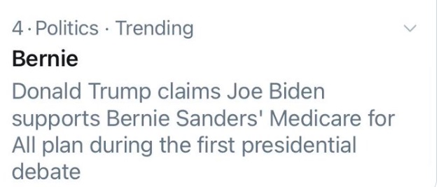 PHOTO Bernie Sanders Was Trending 4th In The US During Trump Biden Debate