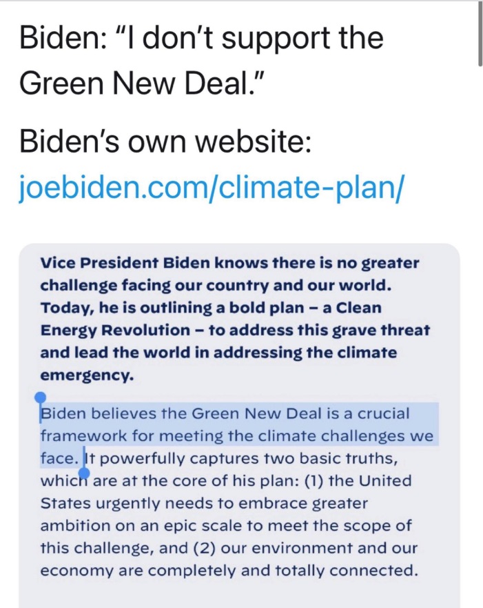 PHOTO CNN's Fact Checker Missed Joe Biden Lying About Not Supporting The Green Deal