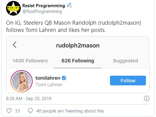 PHOTO Mason Rudolph Has A Crush On Tomi Lahren