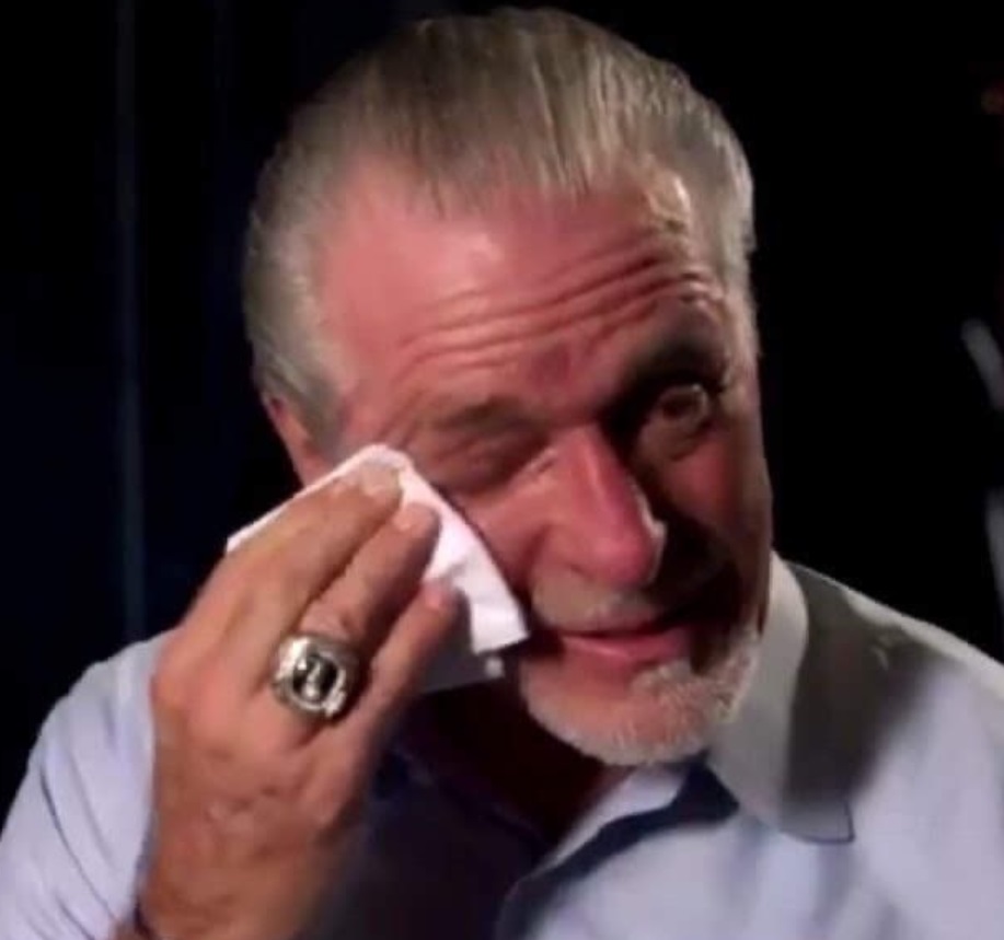 PHOTO Pat Riley Wiping Away Tears With A Tissue After Making It Back To The NBA Finals