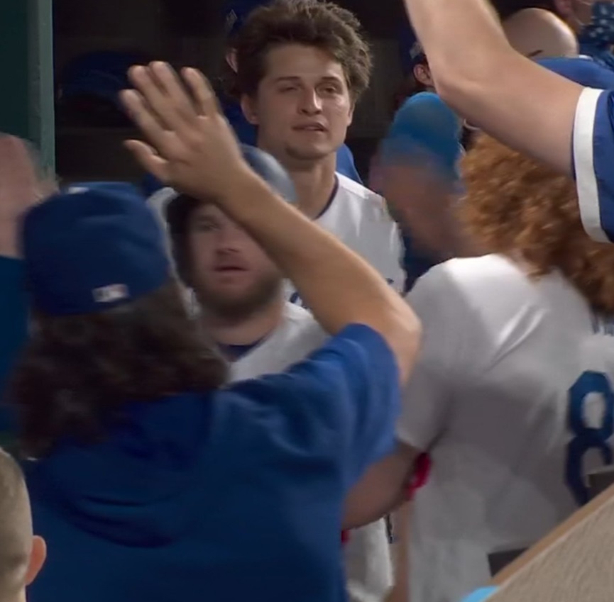 PHOTO Gavin Lux Looking At Dodgers Players In Dugout Like Bro I'm High