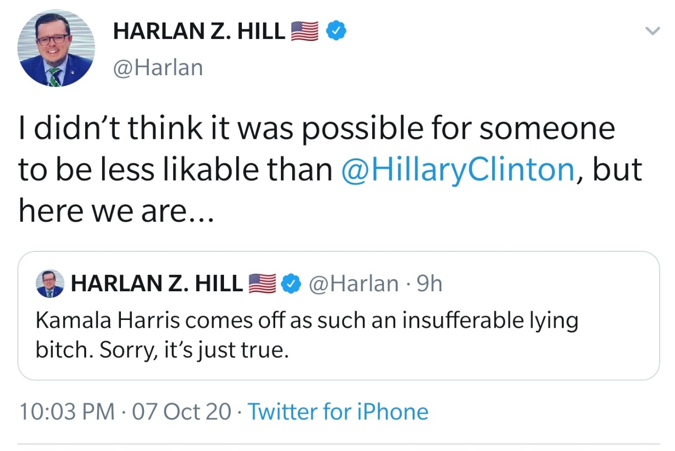 PHOTO Harlan Hill Calling Kamala Harris A B*tch