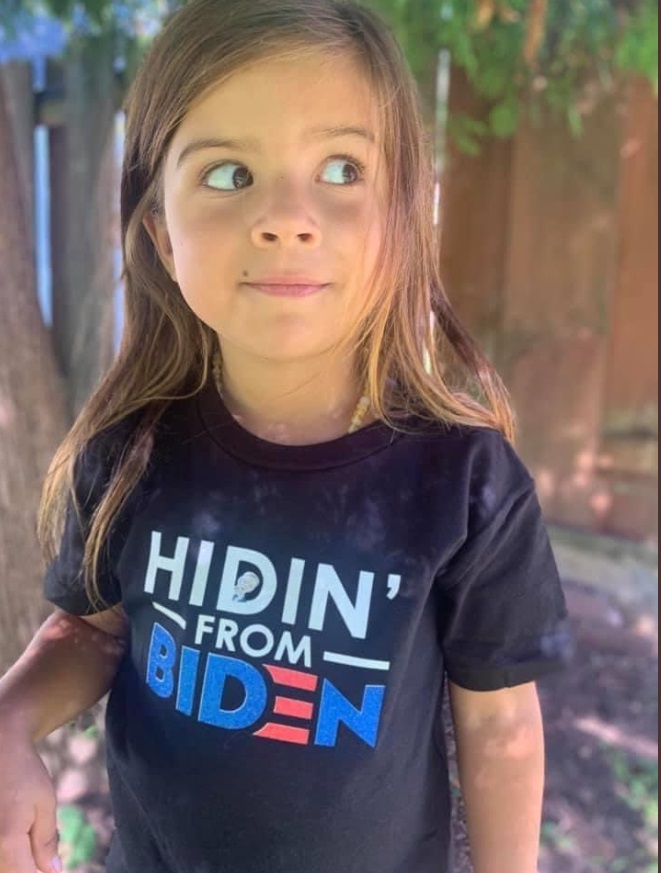 PHOTO Little Kid Wearing Hidin' From Biden T-Shirt