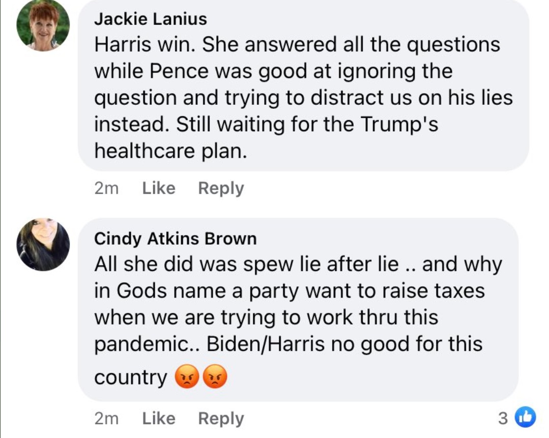 PHOTO Two Old White Ladies Arguing On Facebook Sums Up Harris Pence VP Debate