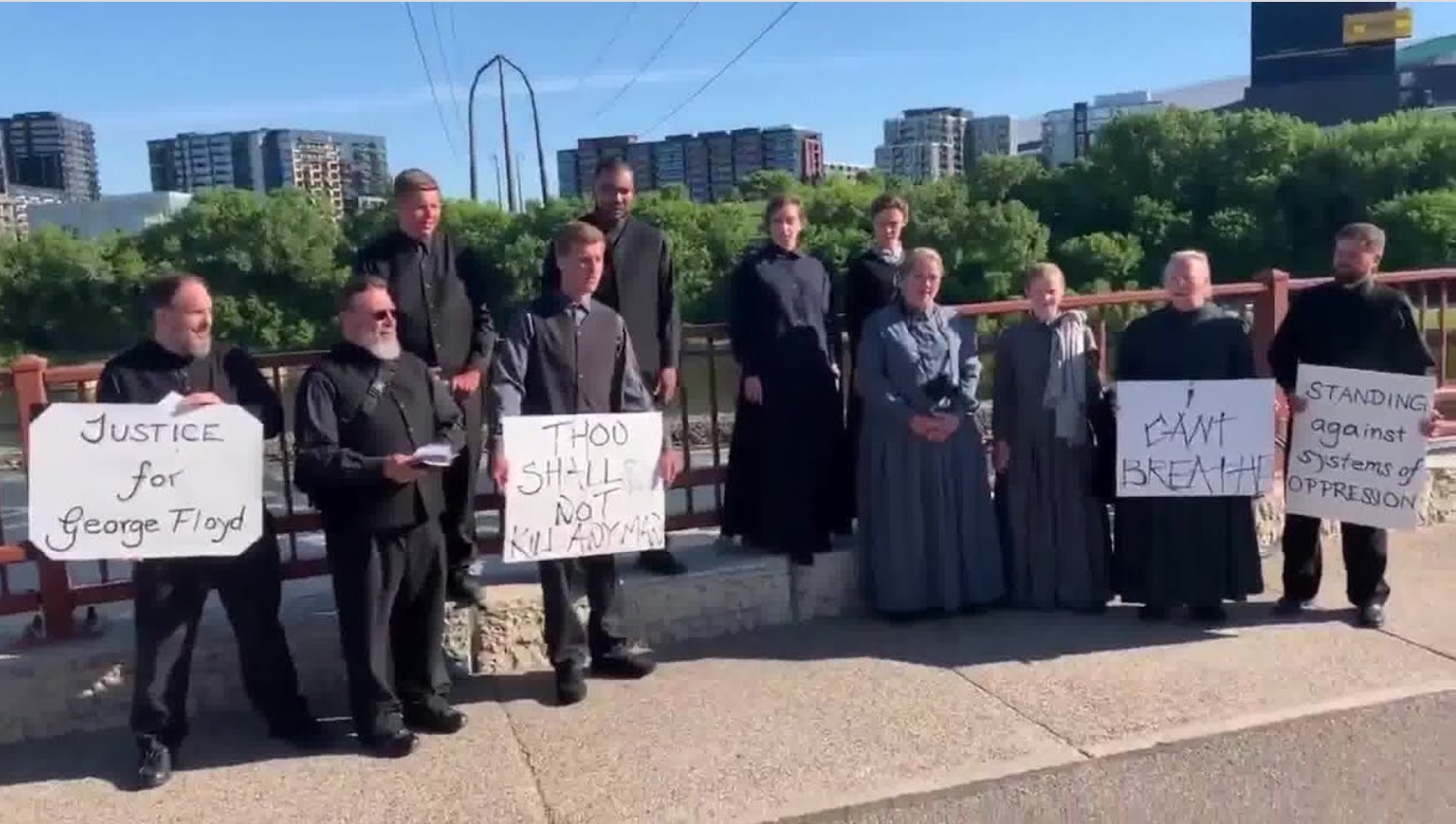 PHOTO Very Short Amish People Holding Racial Injustice George Floyd Protester Signs