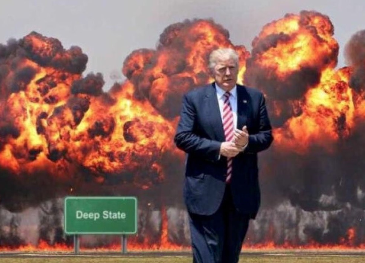 PHOTO Deep State Going Up In Flames Behind Donald Trump