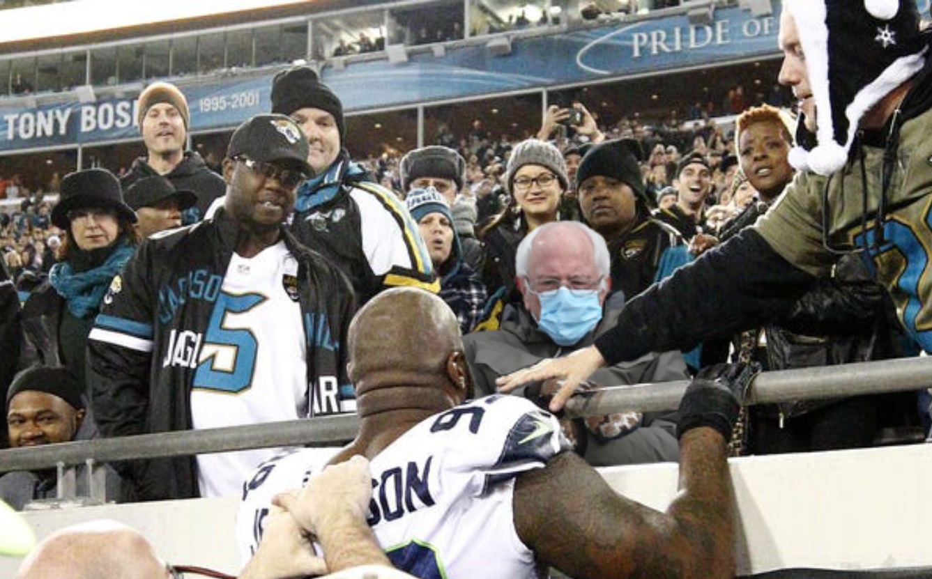 PHOTO Bernie Sanders And His Mittens At Jacksonville Jaguars Game Meme