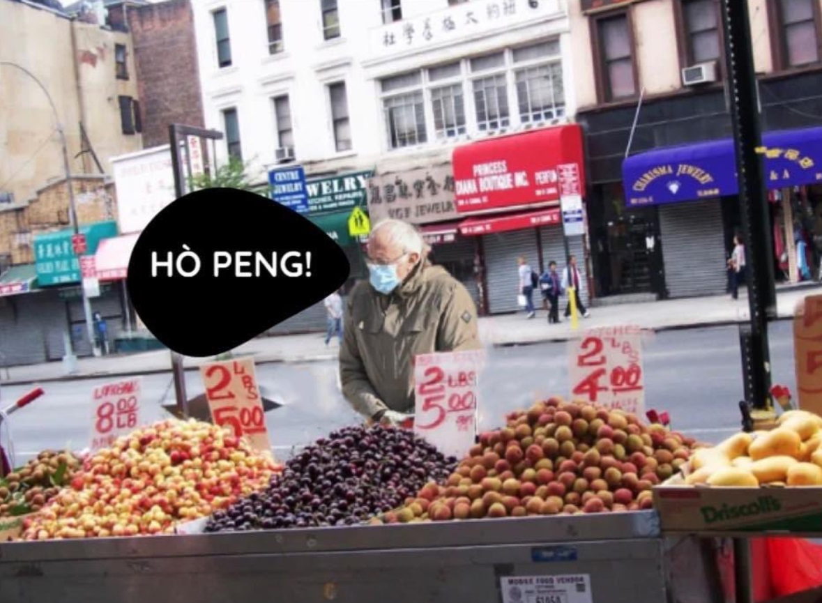 PHOTO Bernie Sanders Saying Ho Peng While At NYC Chinatown Fruit Stand Meme