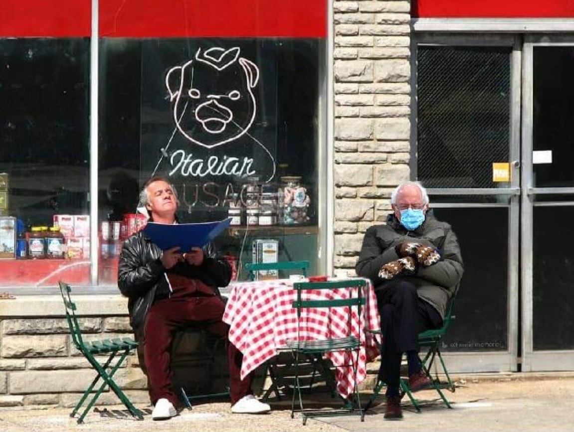 PHOTO Bernie Sanders Sitting A Restaurant During Joe Biden Inauguration