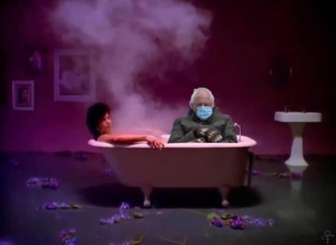 PHOTO Bernie Sanders Sitting In A Bath Tub With Mittens On Meme