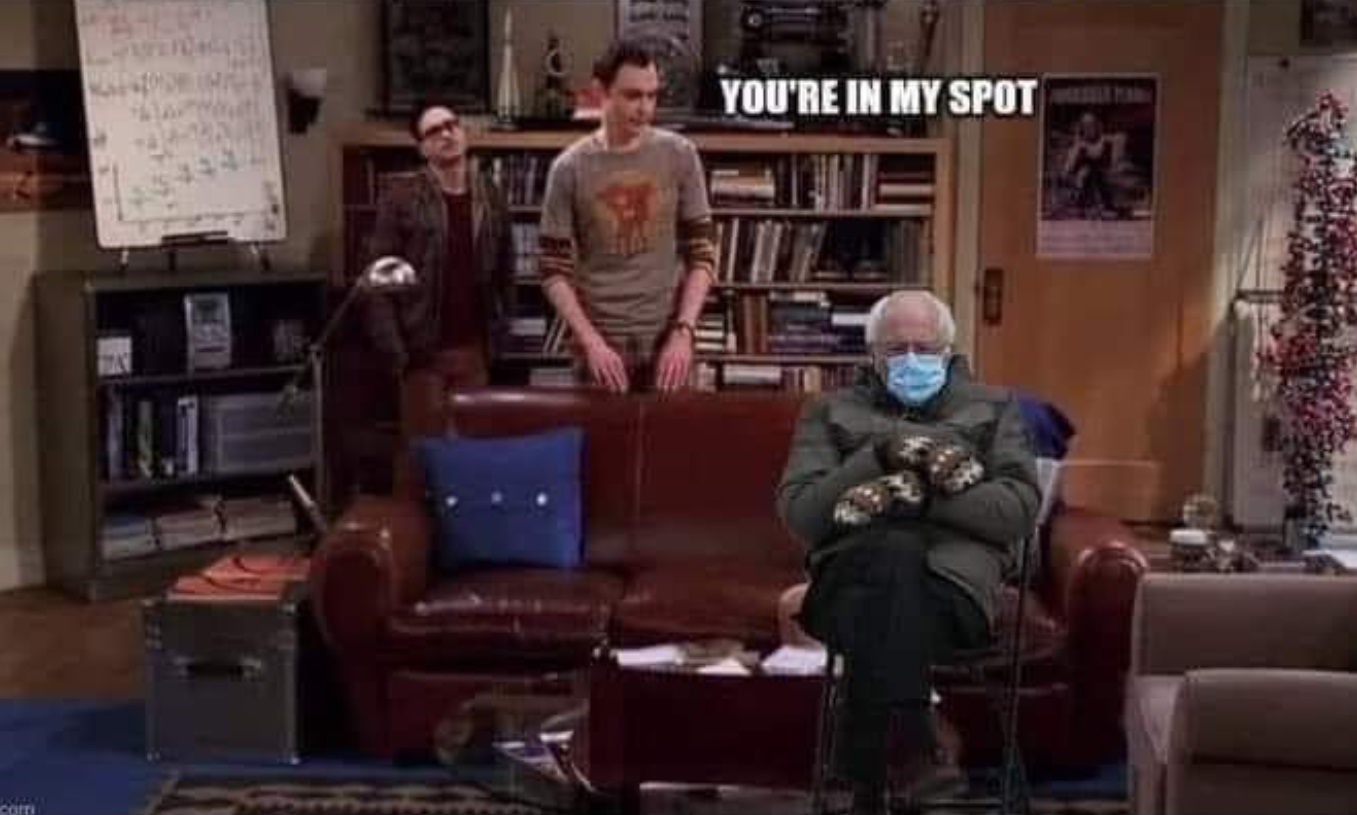 PHOTO Bernie Sanders Sitting In Sheldon On Big Bang Theory's Seat Meme