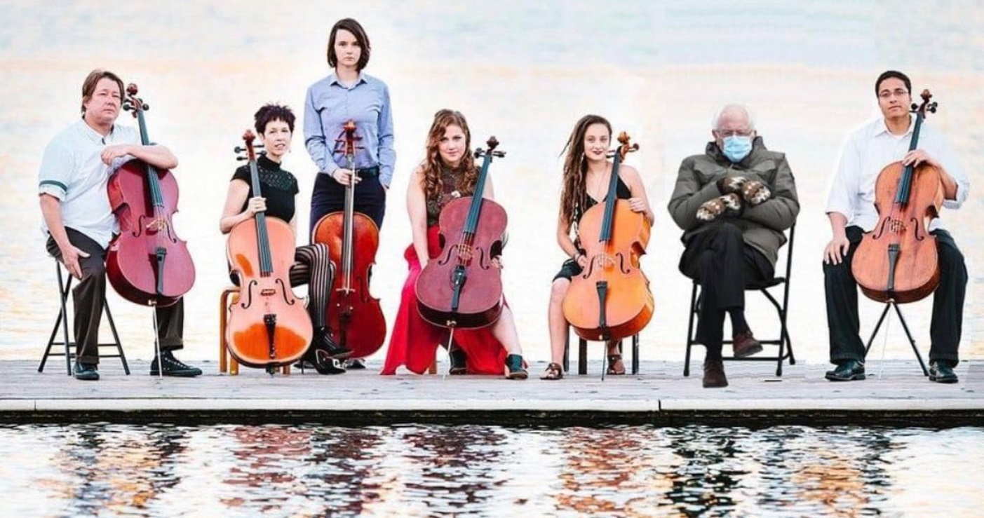 PHOTO Bernie Sanders Sitting Next To A Bunch Of Cello Players Meme