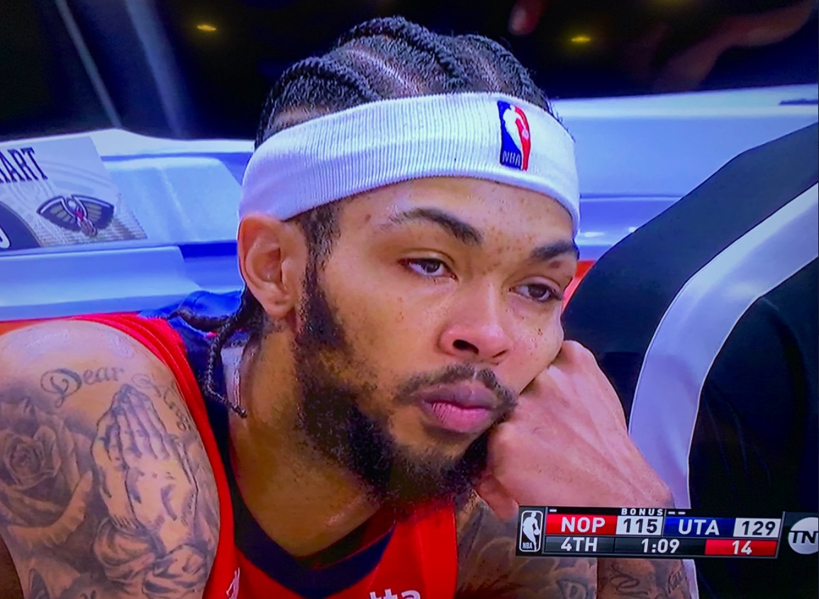 PHOTO Brandon Ingram Falling Asleep On Pelicans Bench While Getting Blown Out By Jazz