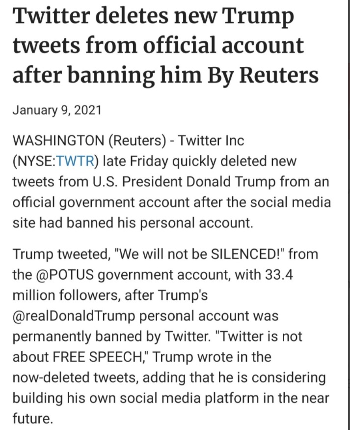 PHOTO Reuters Publishes Donald Trump's Deleted Tweets From Official POTUS Account