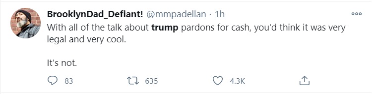 PHOTO Trump's Pardons For Cash Tweet