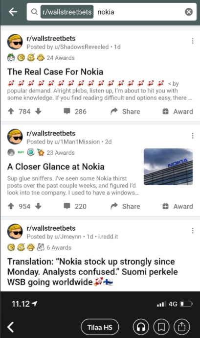 PHOTO Wall Street Bets Reddit Attempting To Spike The Price Of Nokia Stock Next