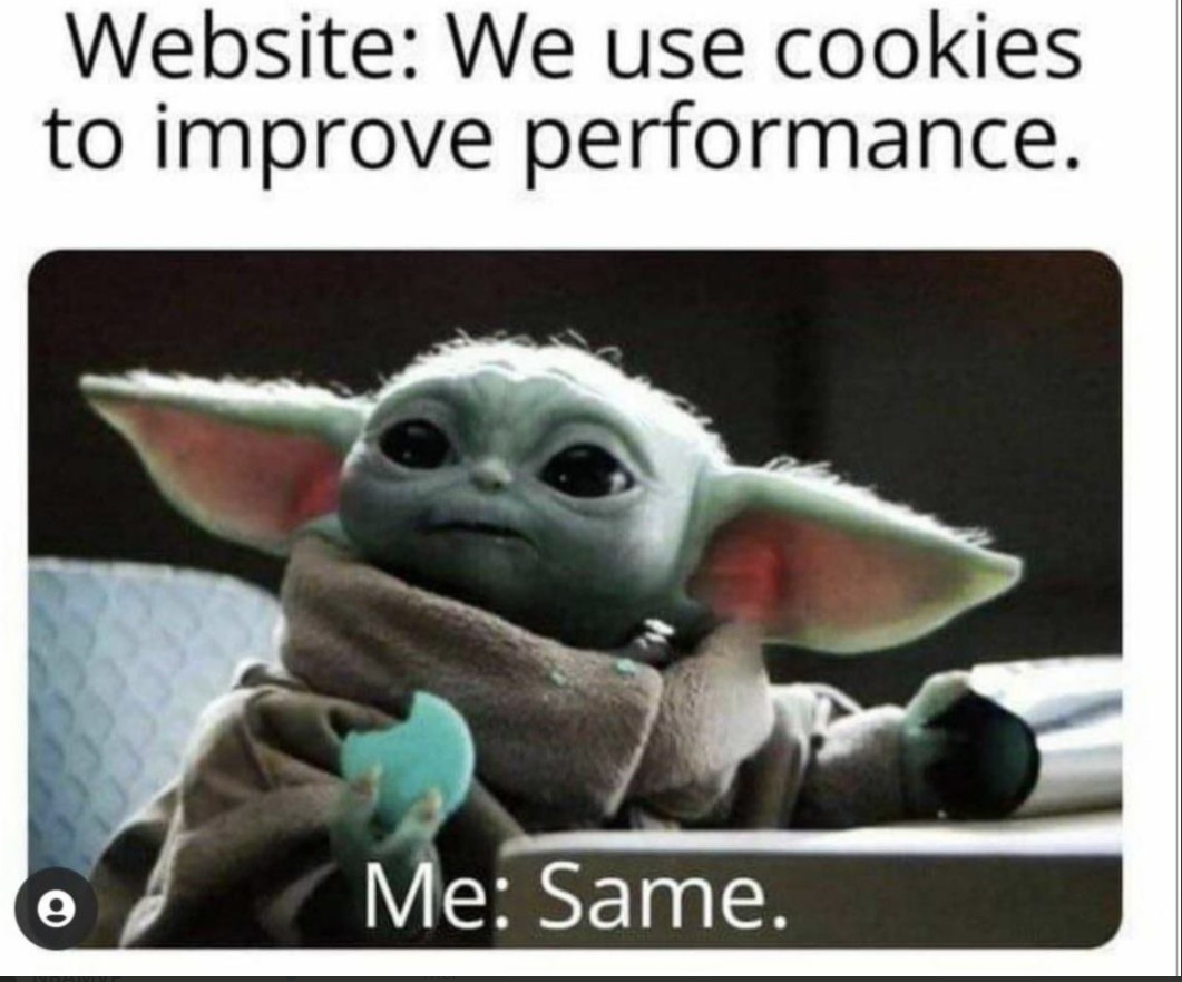 PHOTO Website We Use Cookies To Improve Performance Baby Yoda Same Meme