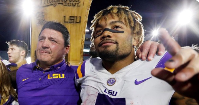 PHOTO Derrius Guice Celebrating With Ed Orgeron Is No More