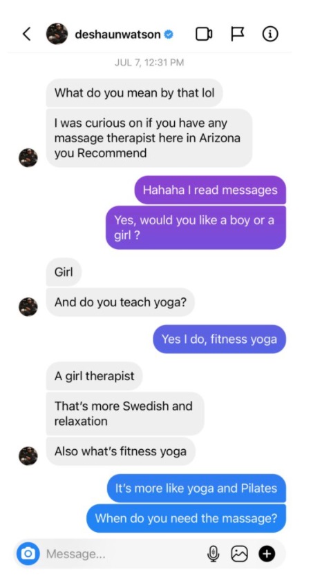 PHOTO Deshaun Watson Wasn't Shy Over Text Message Asking A Massage Therapist For A Female That Teaches Yoga