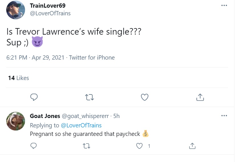 PHOTO Dude Asks If Trevor Lawrence's Wife Is Single Then Finds Out She's Pregnant