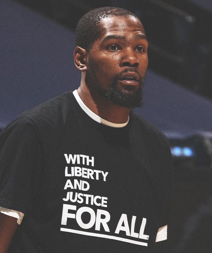 PHOTO Kevin Durant Wearing With Liberty And Justice For All T-Shirt To Honor Daunte Wright