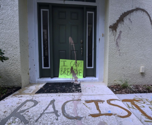 PHOTO Racist Written On Derek Chauvin's Door Step In Black