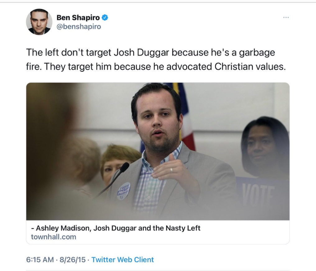 PHOTO Ben Shapiro Once Thought Josh Duggar Should Never Have Been Judged