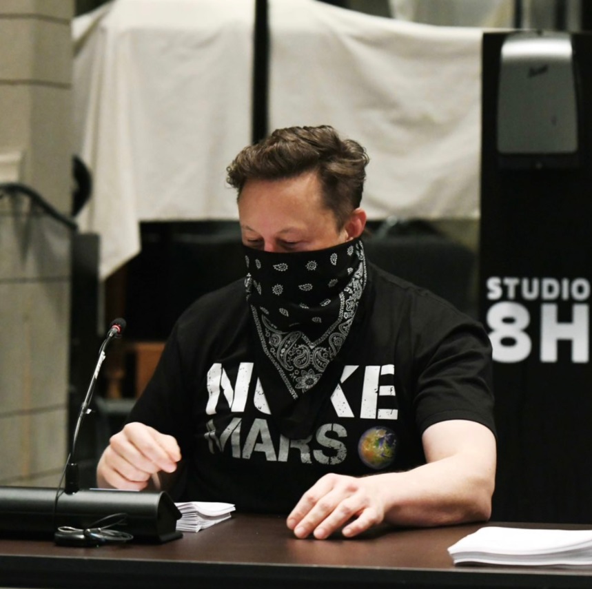 PHOTO Elon Musk Wearing A Nuke Mars Shirt While Working On His SNL Lines In Studio