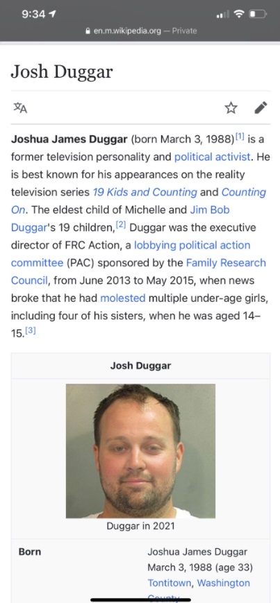 PHOTO Josh Duggar's Wikipedia Page Was Changed After His Arrest