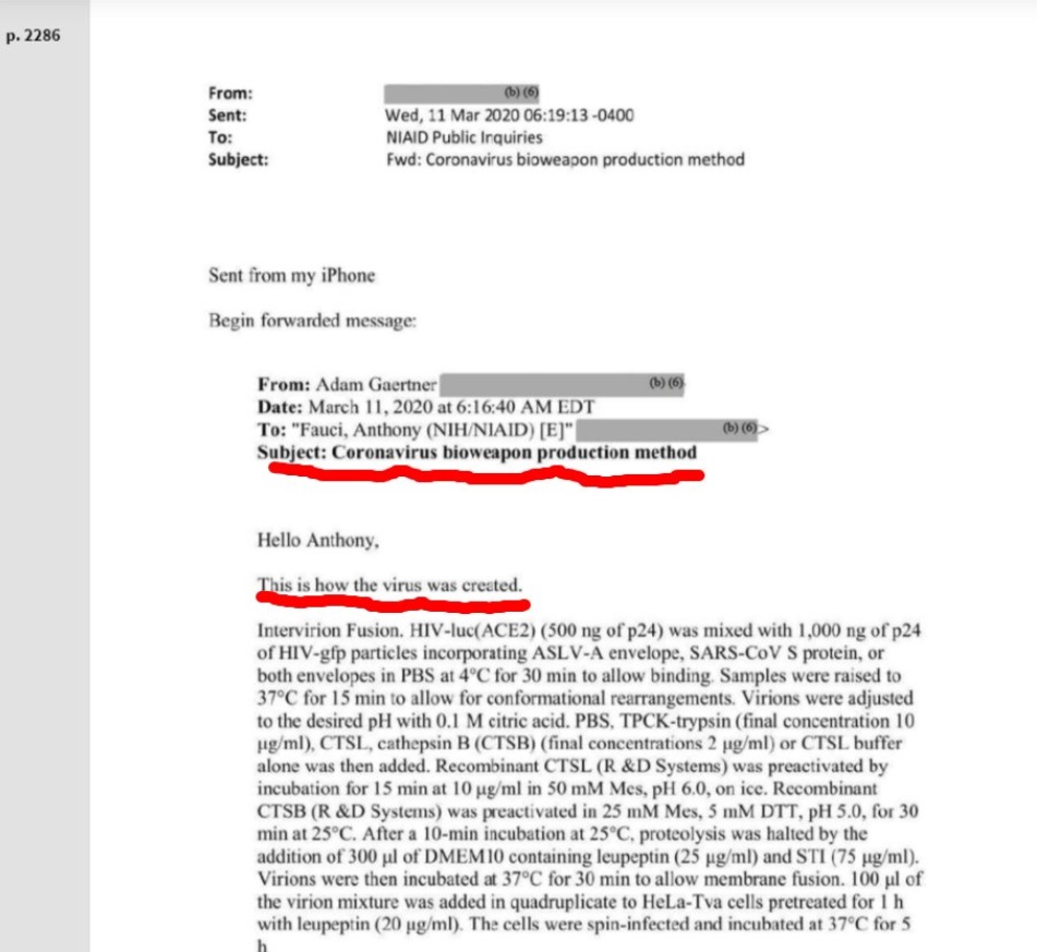 PHOTO Anthony Fauci Ignored Email About How The Virus Was Created