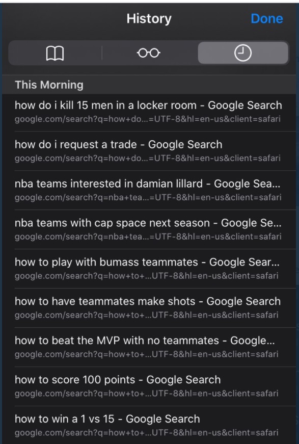 PHOTO Damian Lillard Leaked Search History During Game 5 Vs Denver