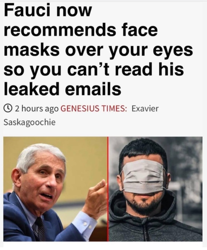 PHOTO Fauci Now Recommends Face Masks Over Your Eyes So You Can't Read His Leaked Emails