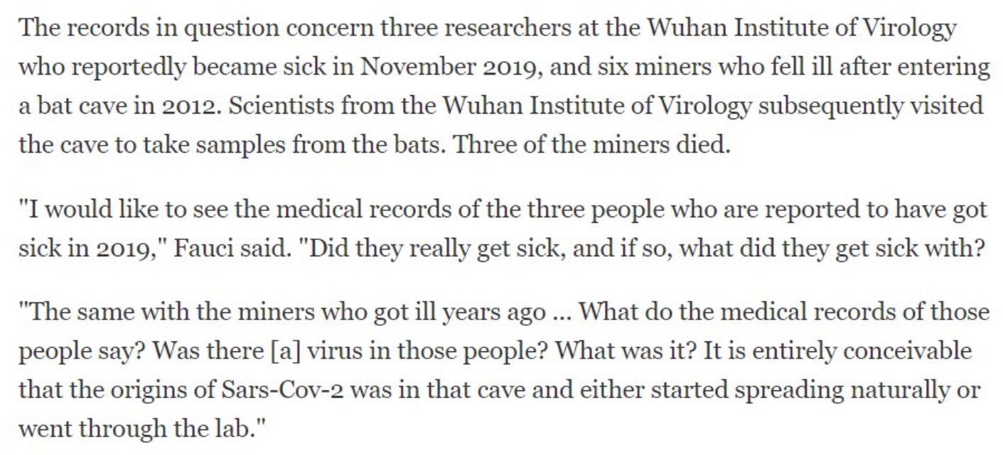 PHOTO Fauci Thinks COVID Started From Miners Getting Sick Inside A Bat Cave