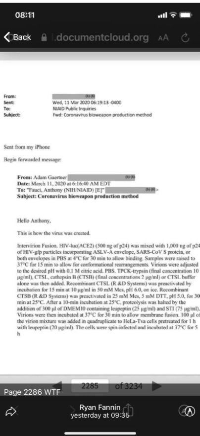 PHOTO Leaked Email Showing Dr Fauci Lied