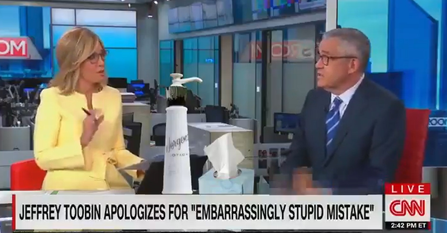 PHOTO Lotion Bottle On Desk During Jeffrey Toobin's CNN Interview