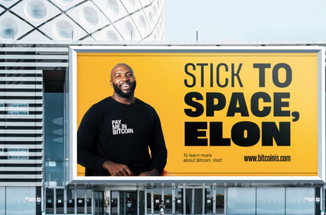 PHOTO Stick To Space Elon Bitcoin Billboard