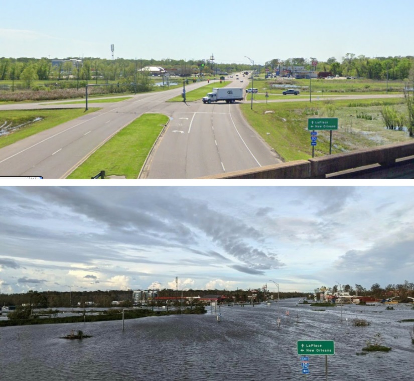 PHOTO Before And After Flooding At The Same Intersection In LaPlace Louisiana