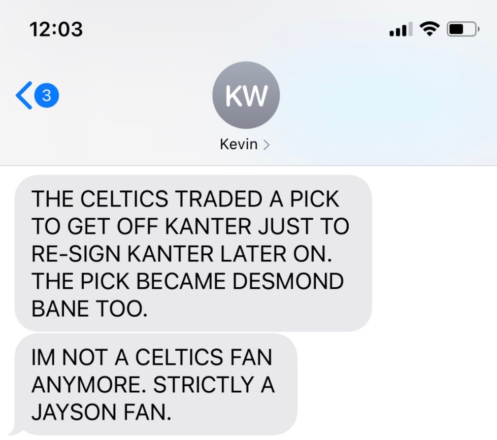 PHOTO Celtics Fan Says He's Not A Fan Anymore After Enes Kanter Signed A One Year Deal