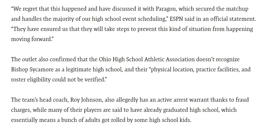 PHOTO ESPN Admits Bishop Sycamore Is A Fake High School