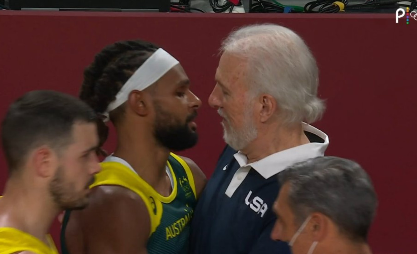 PHOTO Gregg Popovich Got So Close To Patty Mills' Face It Looked Like He Was About To Kiss Him