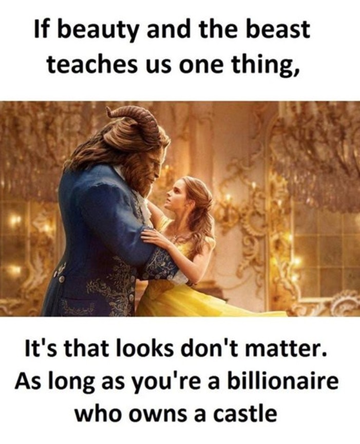 PHOTO If Beauty And The Beast Teaches Us One Thing It's That Looks Don't Matter As Long As You're A Billionaire Who Owns A Castle Sonya Curry Steven Johnson Meme