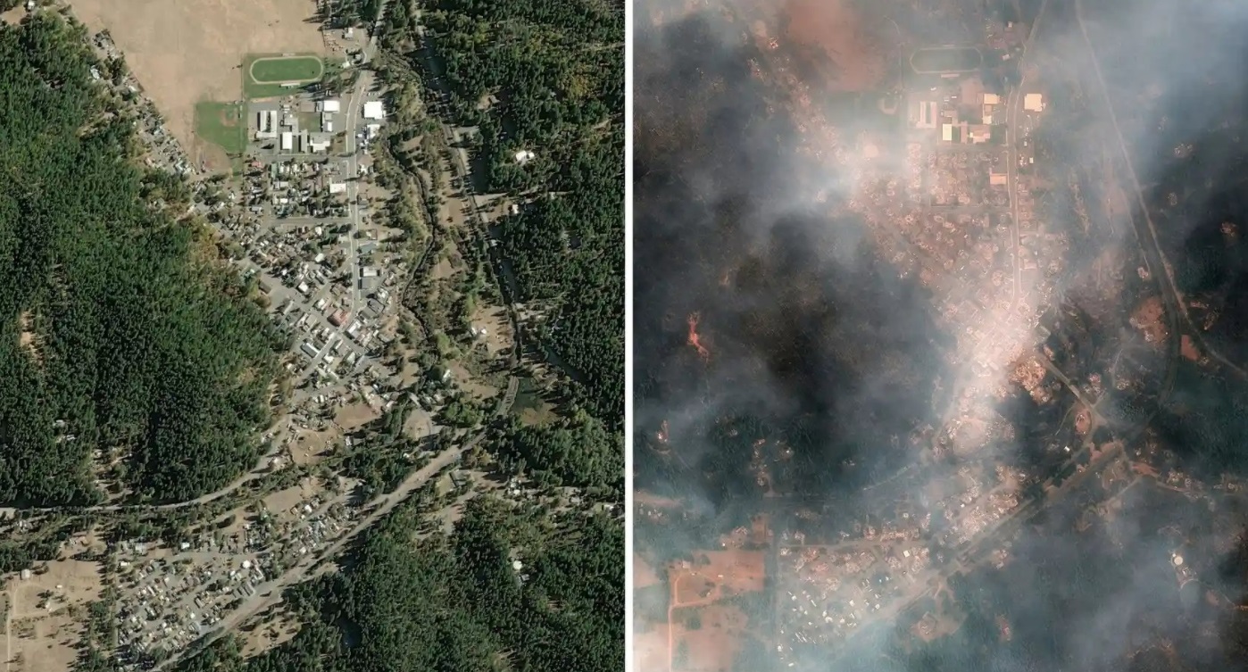 PHOTO Satellite Images Over Greenville California Show Mind Blowing View Of What It Looked Like Before And After Fire